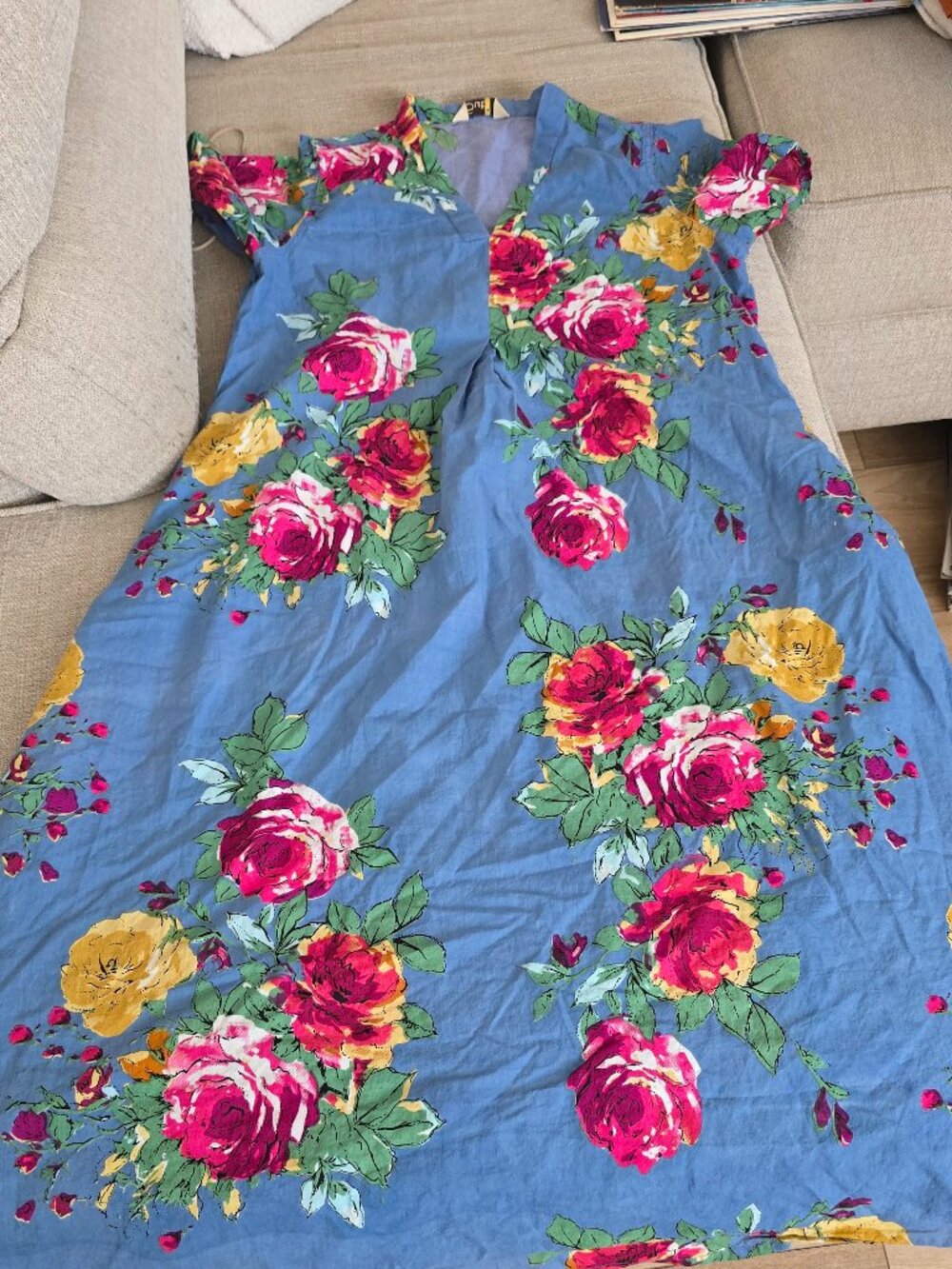 Suti floral blue dress 100% cotton 3XL cabbage rose floral pattern cottage core